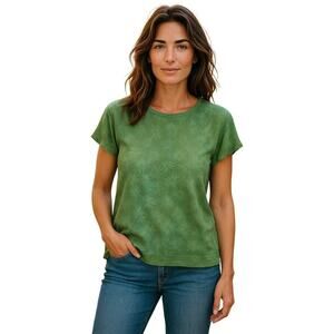 S’Edge Women's Short Sleeve Tropical Floral Astor Pullover Top Size L Green NWT